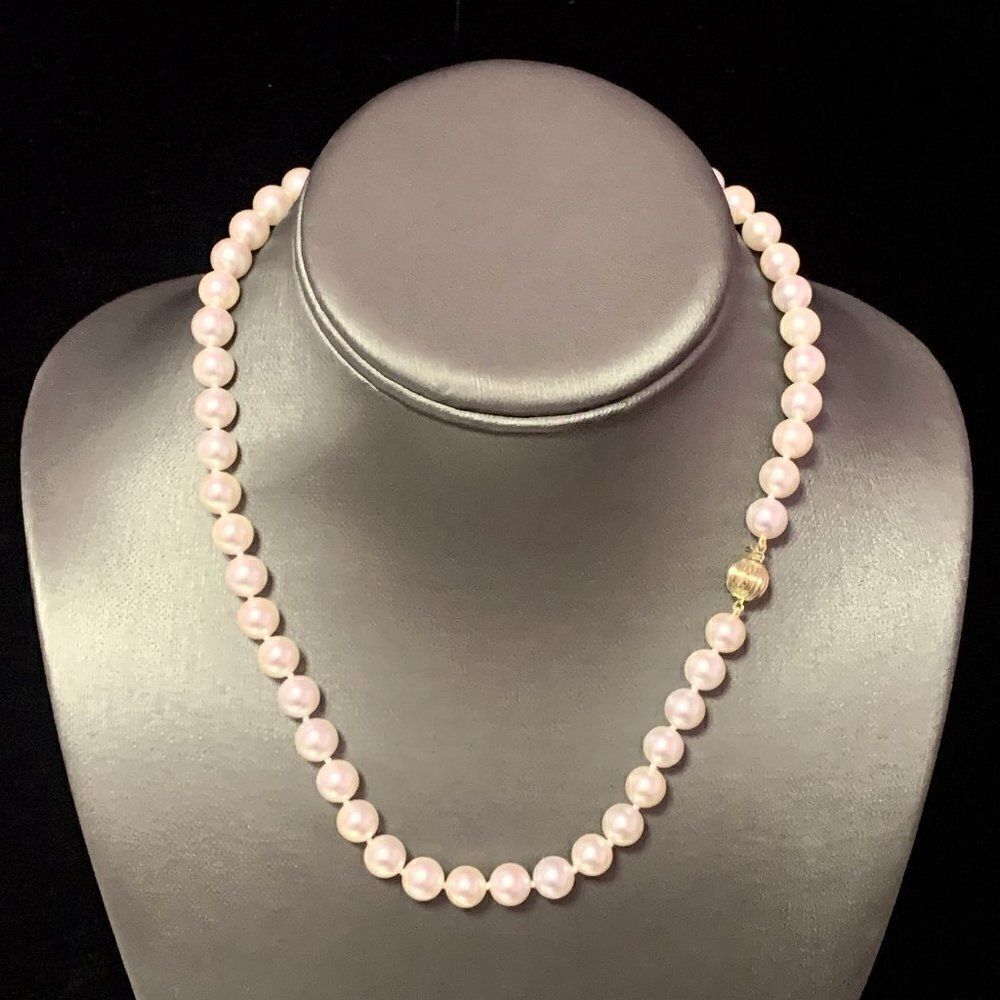 Akoya Pearl Necklace 14k Gold 17" 8.0 mm Certified $5,950 113515